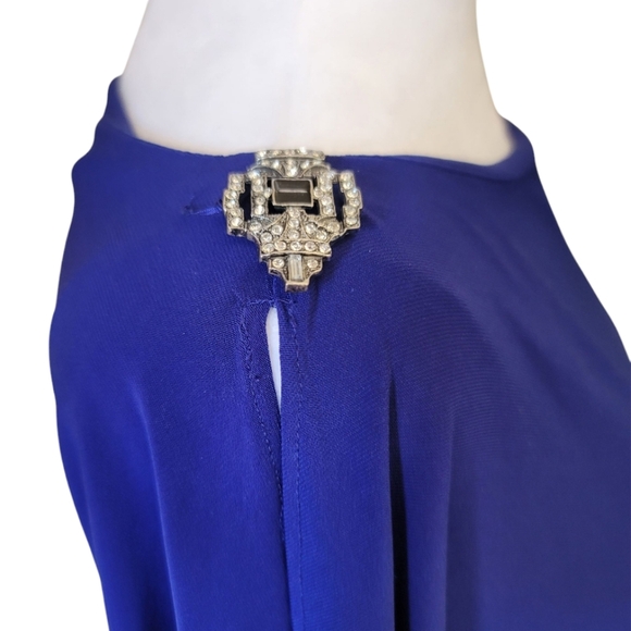 Lauren Ralph Lauren Evening Blue Long Sleeve Cold Shoulder Ruched Dress, 16 - Picture 5 of 12